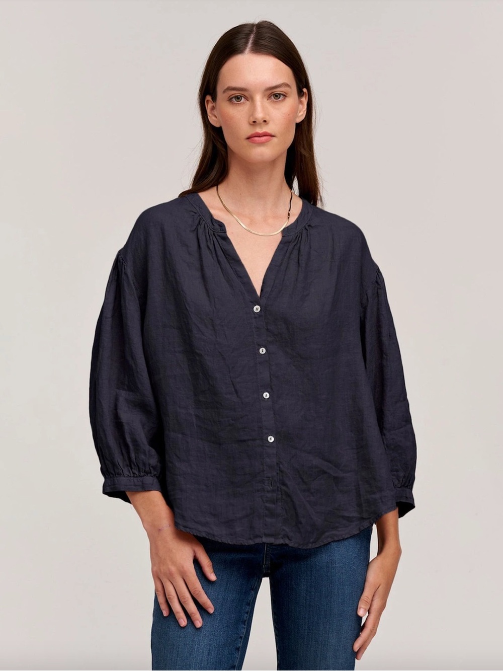Italian Linen Balloon Sleeve Peasant Blouse